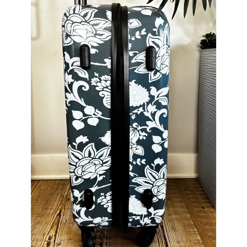 Dalia Collection Navy and White Floral Rolling Shoulder Bag 22”travel bag